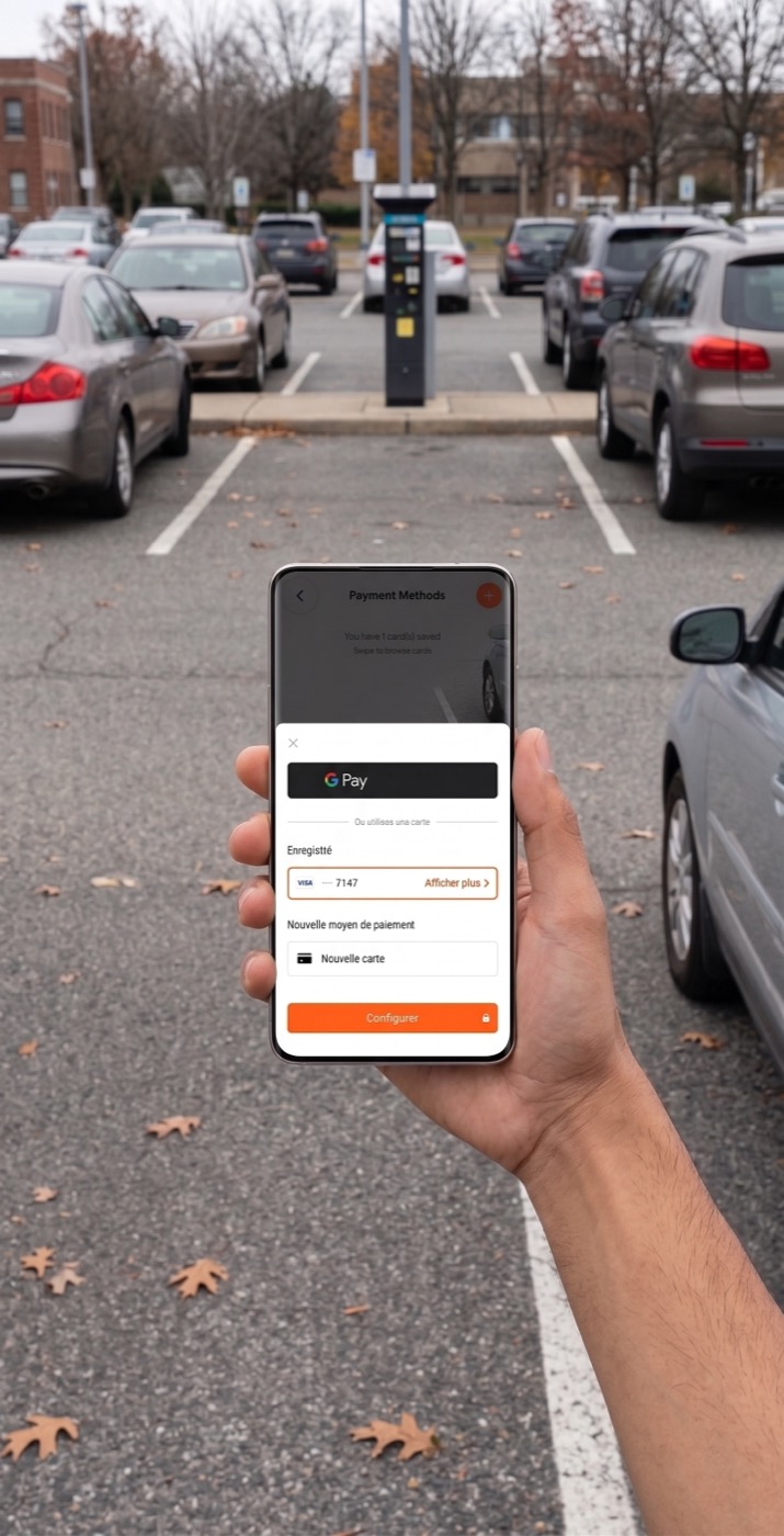 Paiement d'une session de recharge via Google Pay depuis l'application Sparklin sur un parking
