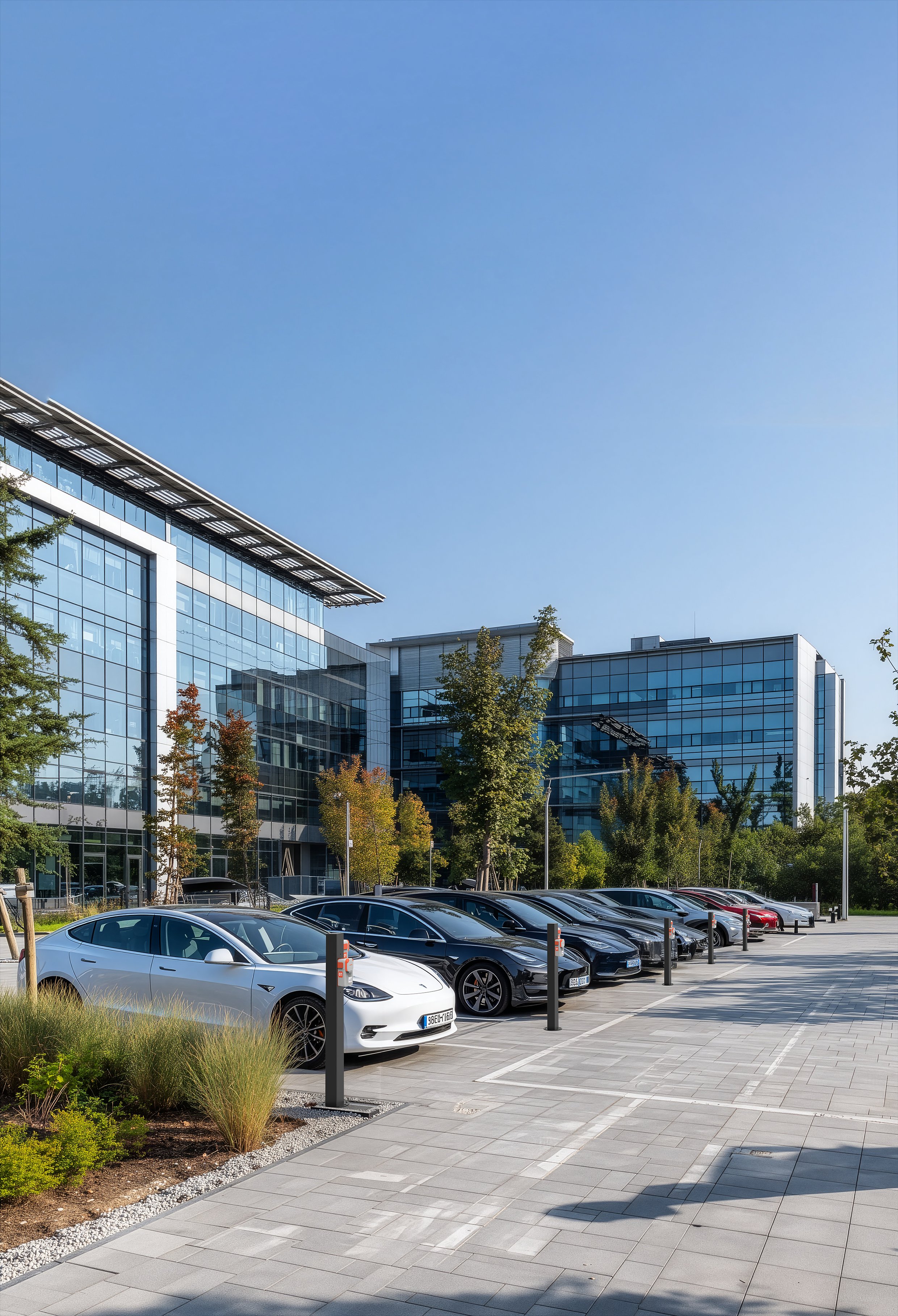 Parking d'entreprise 80 places équipé de 20 bornes Spark Plus pilotées par load balancing